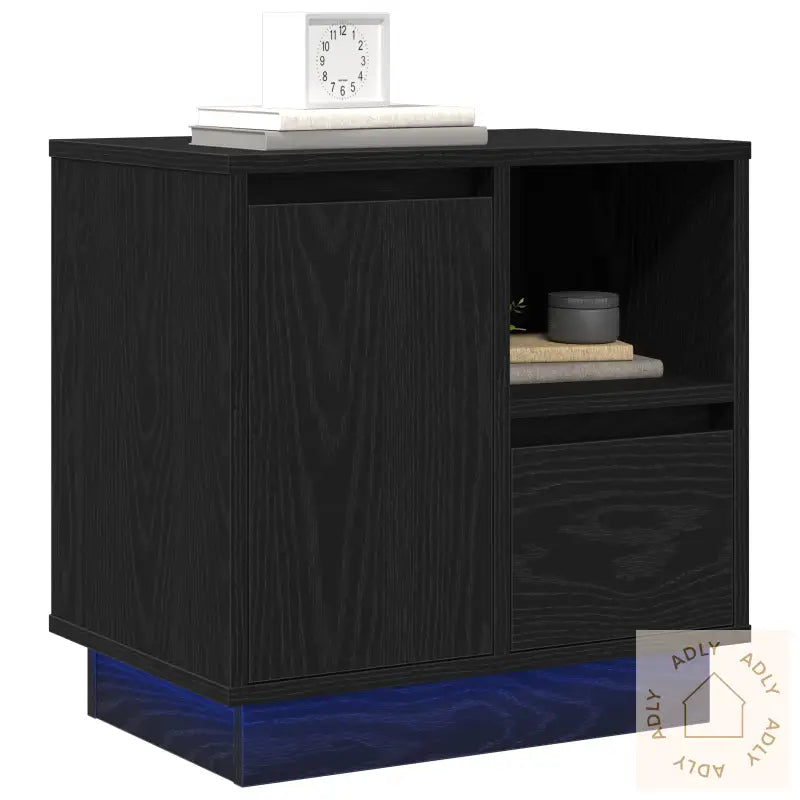 Nattbord Med Led 2 Stk Svart Eik 50X34,5X50 Cm