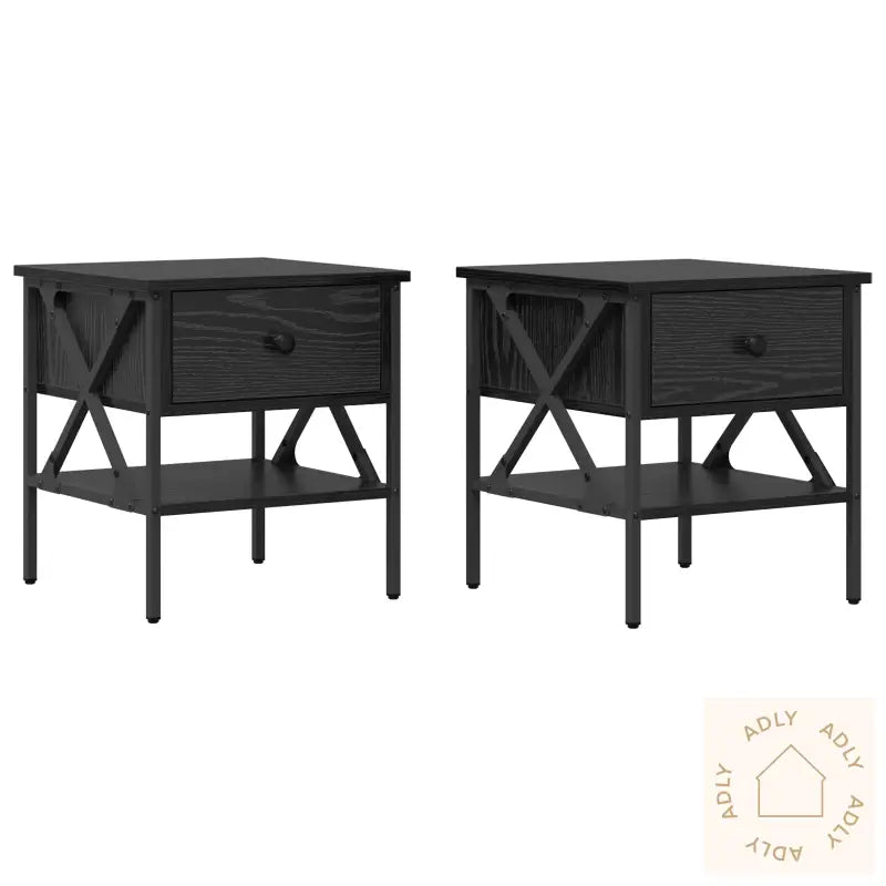 Nattbord 2 Stk Svart Eik 40X42X45 Cm Konstruksjonsbord