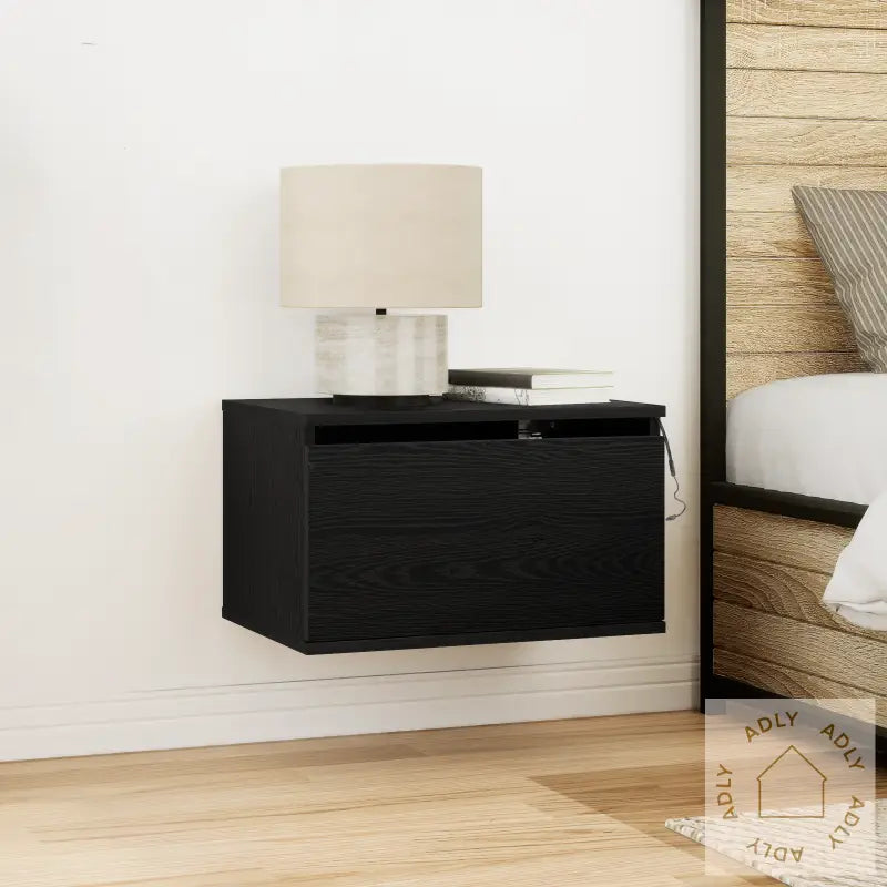 Nattbord Med Led Veggmontert Svart Eik 50X36X30 Cm
