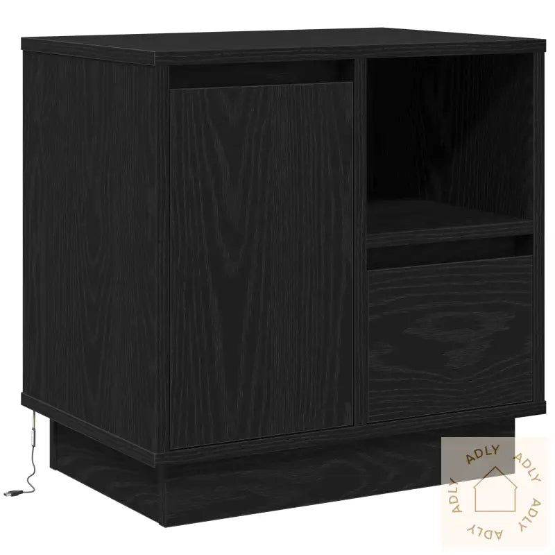 Nattbord Med Led Svart Eik 50X34,5X50 Cm