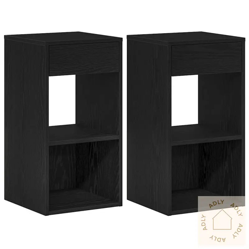 Nattbord Med Skuff 2 Stk Svart Eik 35X34X66,5 Cm
