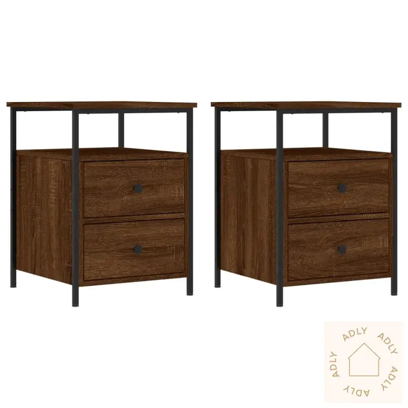 Nattbord 2 Stk Brun Eik 44X45X60 Cm Konstruert Tre