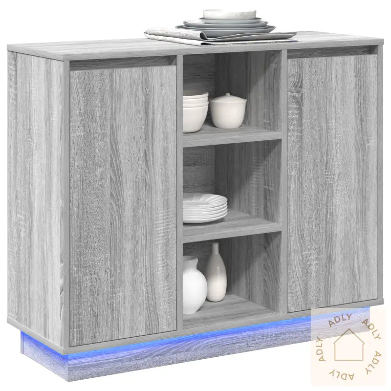 Sideboard Med Led Grå Sonoma 90X32X75 Cm Konstruert Tre
