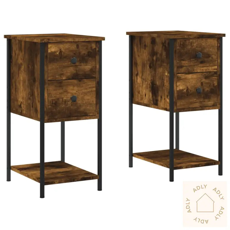 Nattbord 2 Stk Røkt Eik 32X42X70 Cm Konstruert Tre