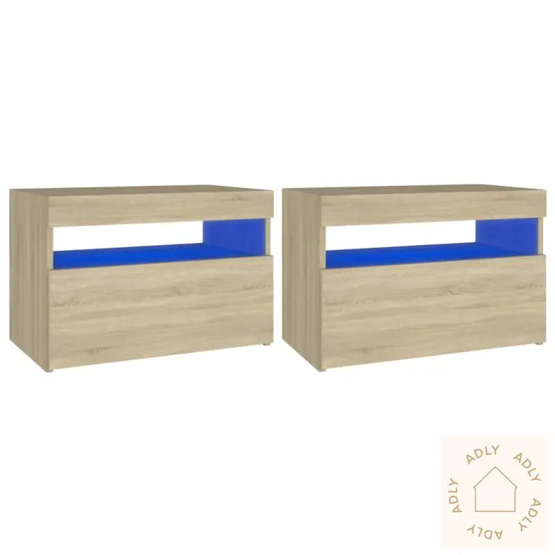 Nattbord & Led-Lys 2 Stk Sonoma Eik 60X35X40 Cm