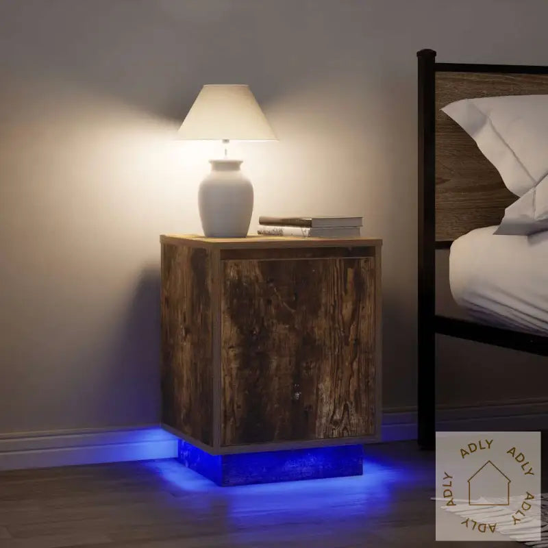 Nattskap Med Led-Lys 2 Stk Røkt Eik 38X34X50 Cm