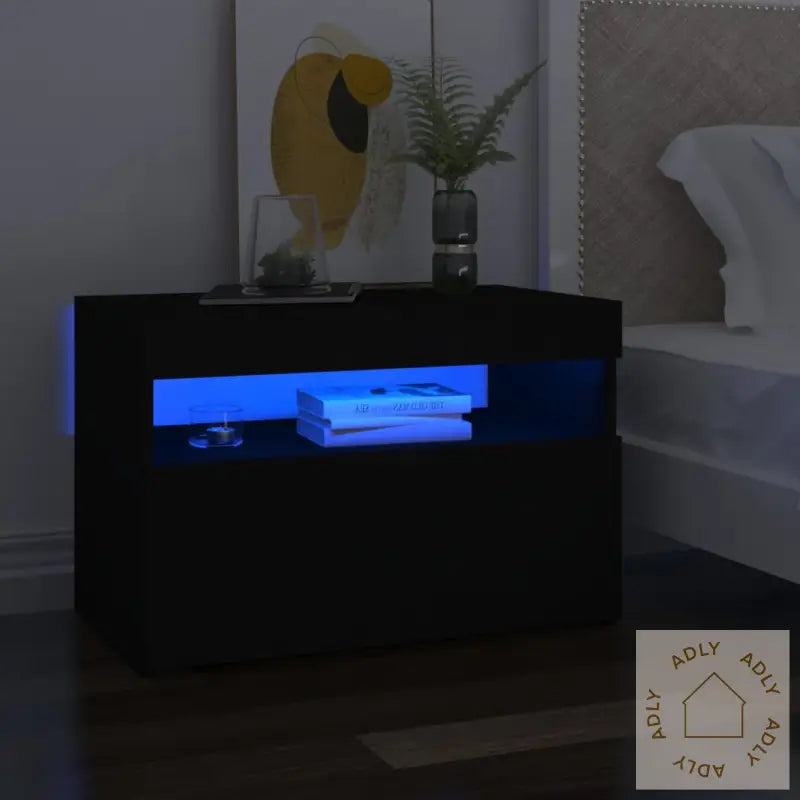 Nattbord Med Led-Lys 2 Stk Svart 60X35X40 Cm Konstruert Tre