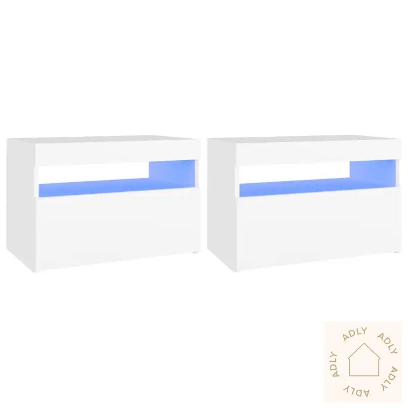 Nattbord Med Led-Lys 2 Stk Hvit 60X35X40 Cm Konstruert Tre