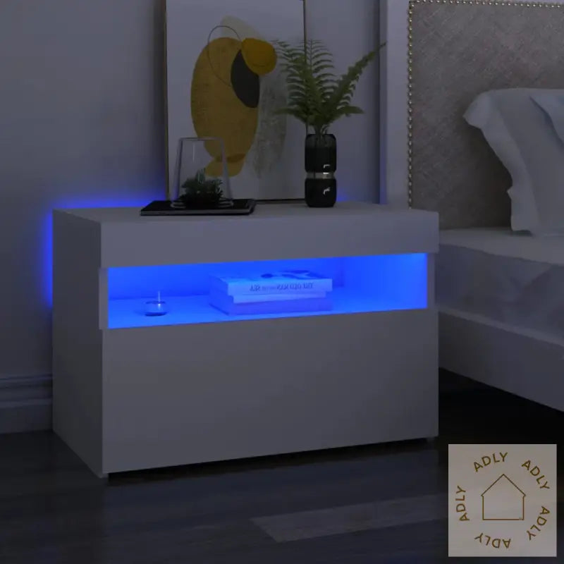 Nattbord Med Led-Lys 2 Stk Hvit 60X35X40 Cm Konstruert Tre