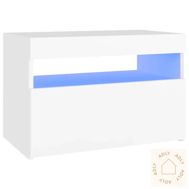 Nattbord Med Led-Lys Hvit 60X35X40 Cm Konstruert Tre