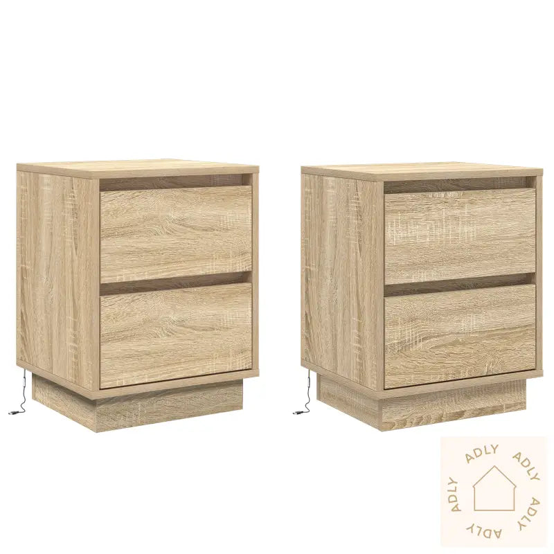 Nattbord Med Led Lys 2 Stk Sonoma Eik 39X34.5X50 Cm