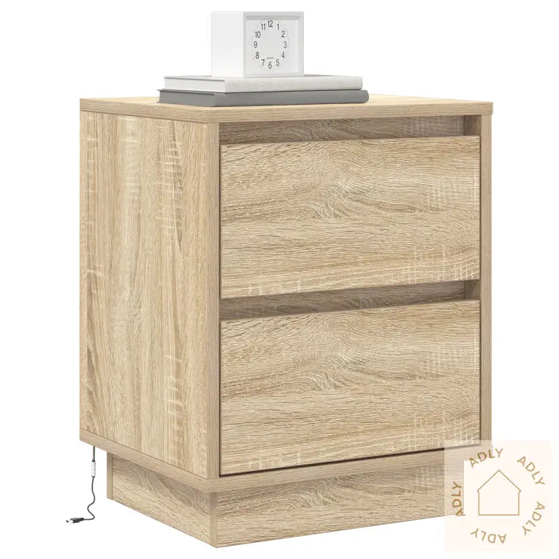 Nattbord Med Led Lys 2 Stk Sonoma Eik 39X34.5X50 Cm