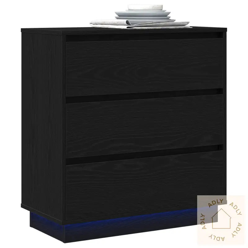 Nattbord Med Led Svart Eik 71X34,5X75 Cm Konstruert Tre