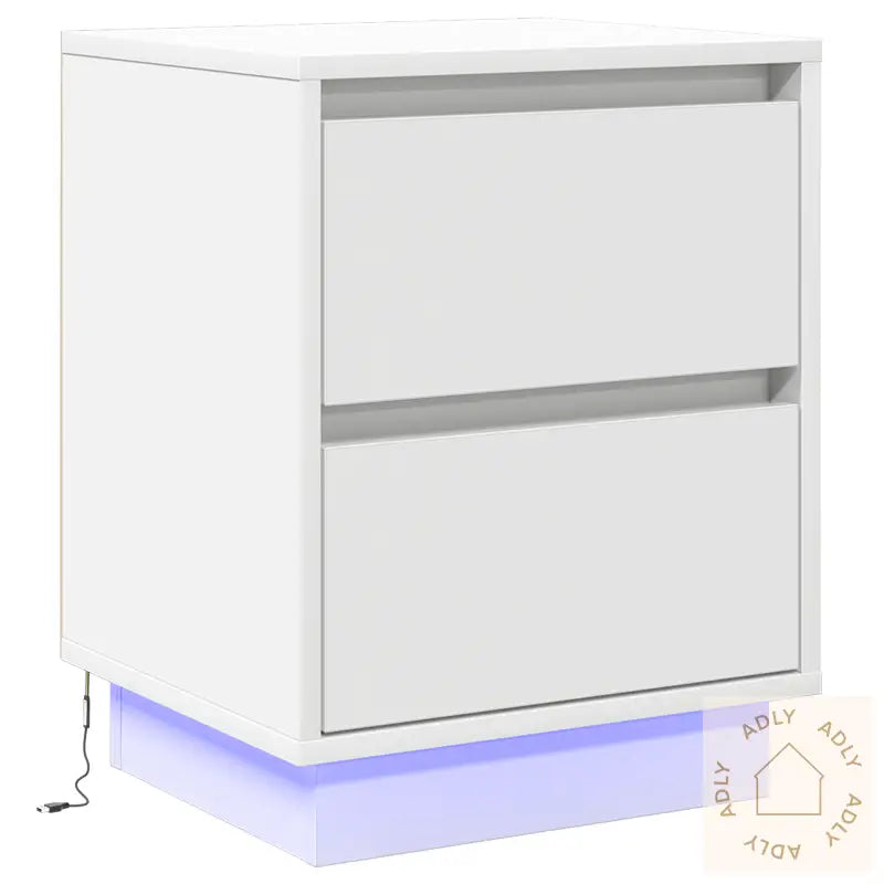 Nattbord Med Led Lys Hvit 39X34,5X50 Cm