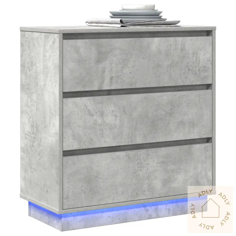 Nattbord Med Led Betonggrå 71X34,5X75 Cm Støpt Tre