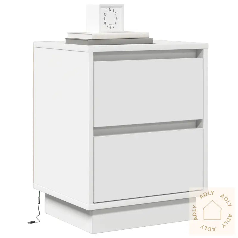 Nattbord Med Led Lys 2 Stk Hvit 39X34.5X50 Cm