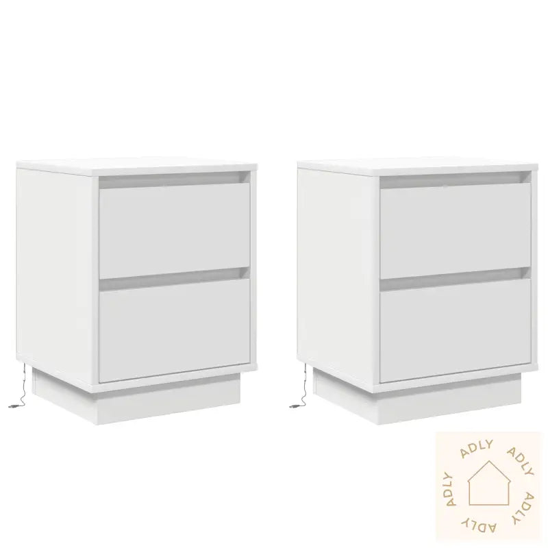 Nattbord Med Led Lys 2 Stk Hvit 39X34.5X50 Cm
