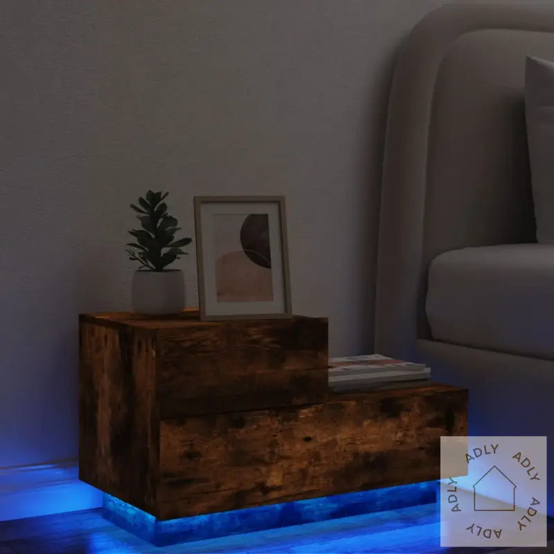 Nattbord Med Led Røkt Eik 70X36X40,5 Cm