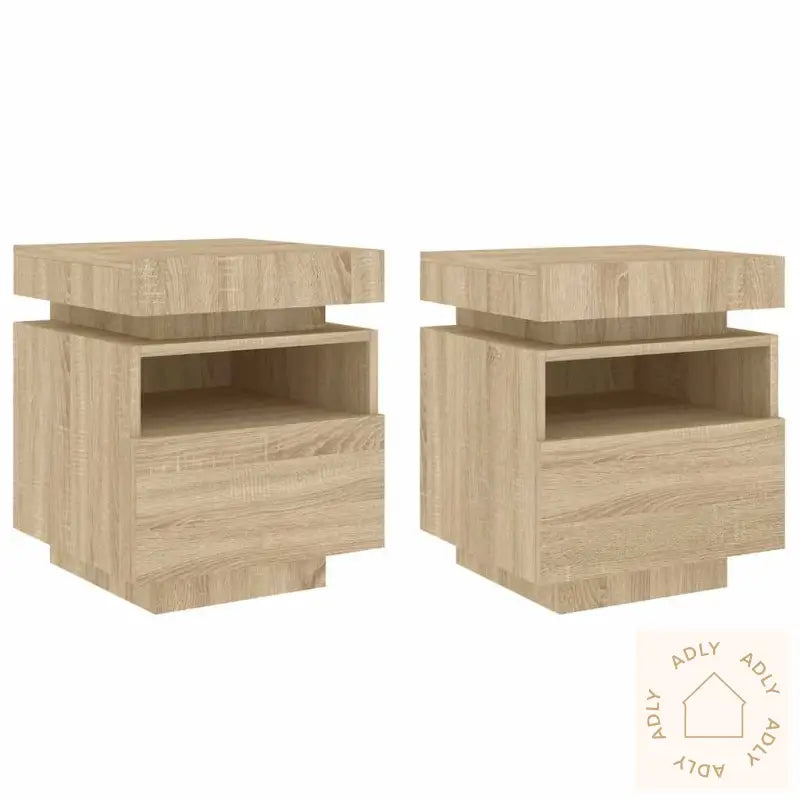 Nattbord Med Led 2 Stk Sonoma Eik 40X39X48,5 Cm