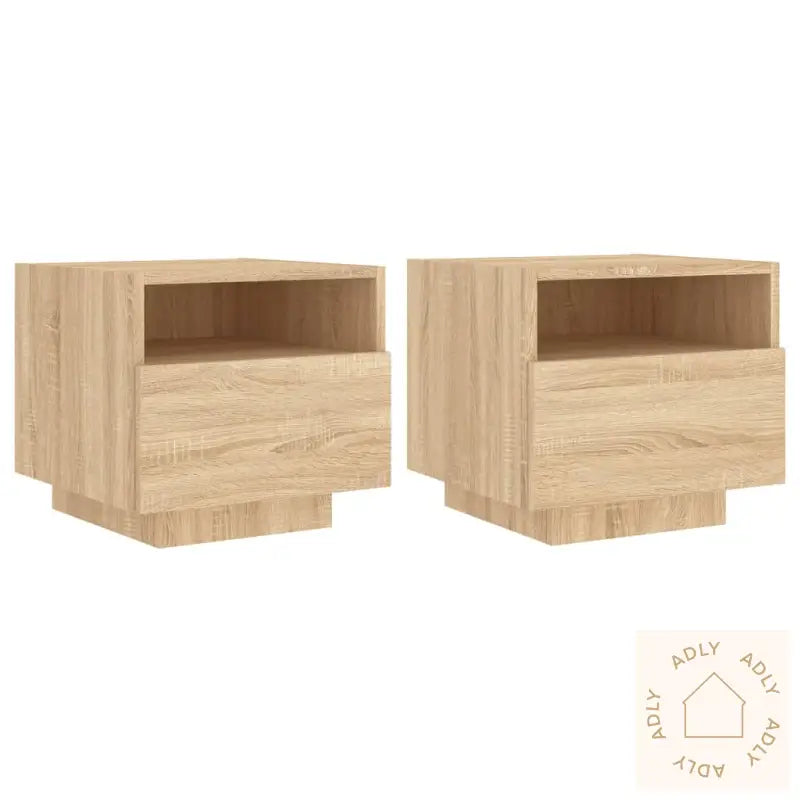 Nattbord Med Led 2 Stk Sonoma Eik 40X39X37 Cm