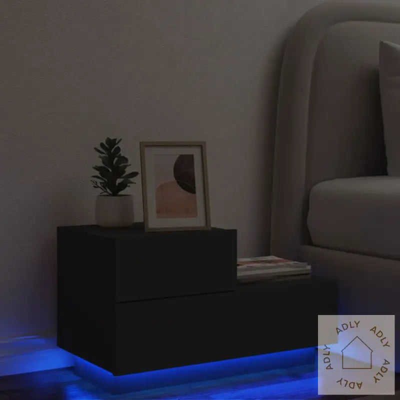 Nattbord Med Led Svart 70X36X40,5 Cm