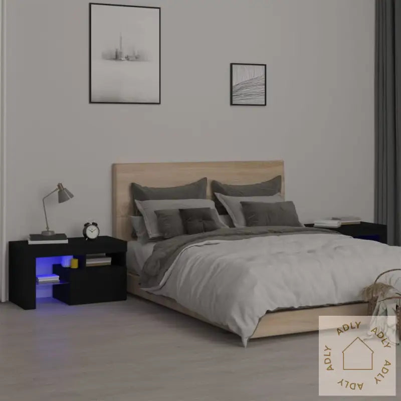 Nattbord 2 Stk Med Led Svart 70X36,5X40 Cm