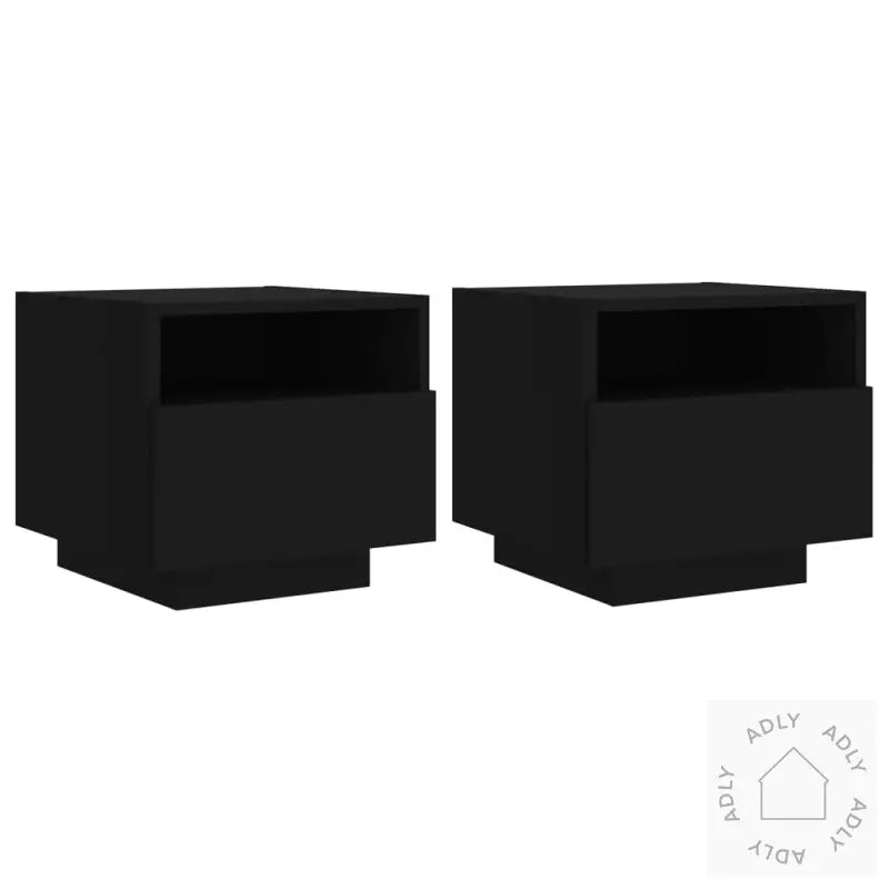 Nattbord Med Led 2 Stk Svart 40X39X37 Cm