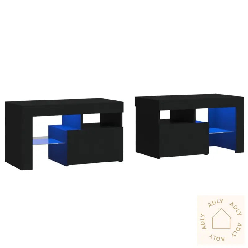 Nattbord 2 Stk Med Led Svart 70X36,5X40 Cm