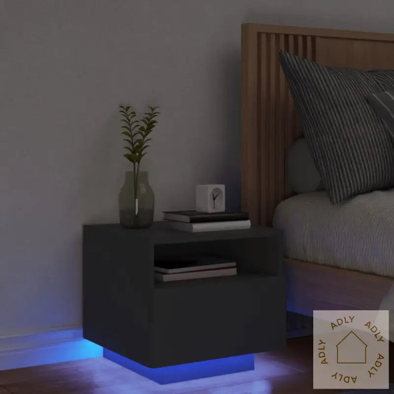 Nattbord Med Led Svart 40X39X37 Cm