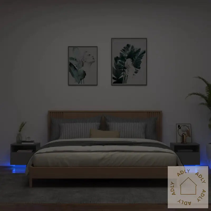 Nattbord Med Led 2 Stk Svart 40X39X37 Cm