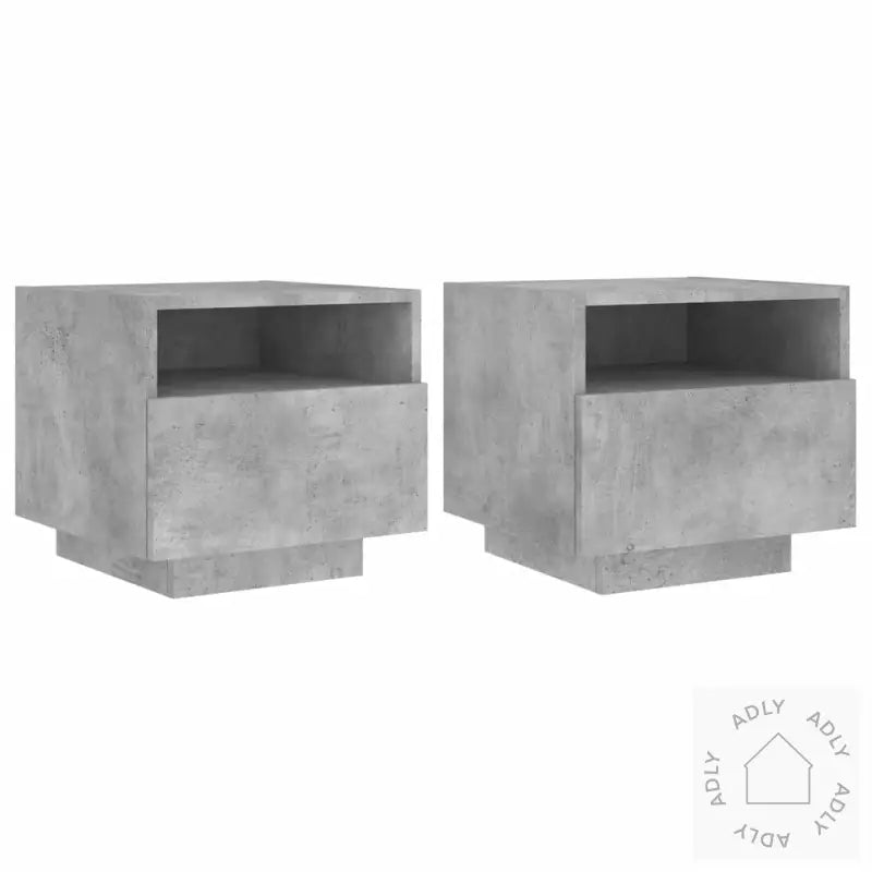 Nattbord Med Led 2 Stk Betonggrå 40X39X37 Cm