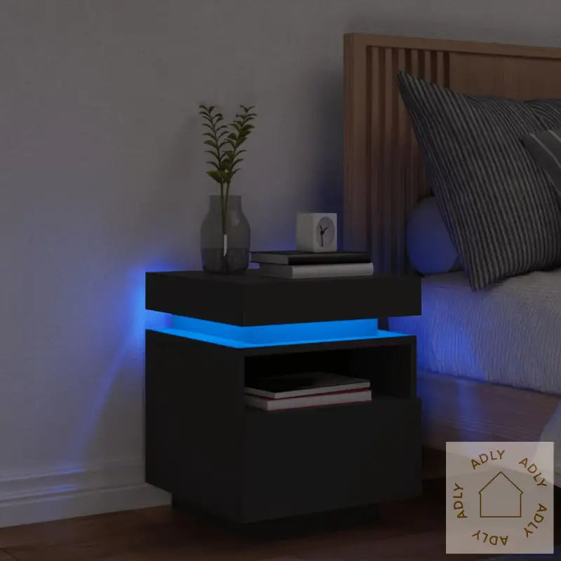Nattbord Med Led Svart 40X39X48,5 Cm