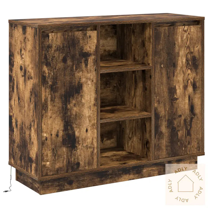 Sideboard Med Led Røkt Eik 90X32X75 Cm Konstruert Tre