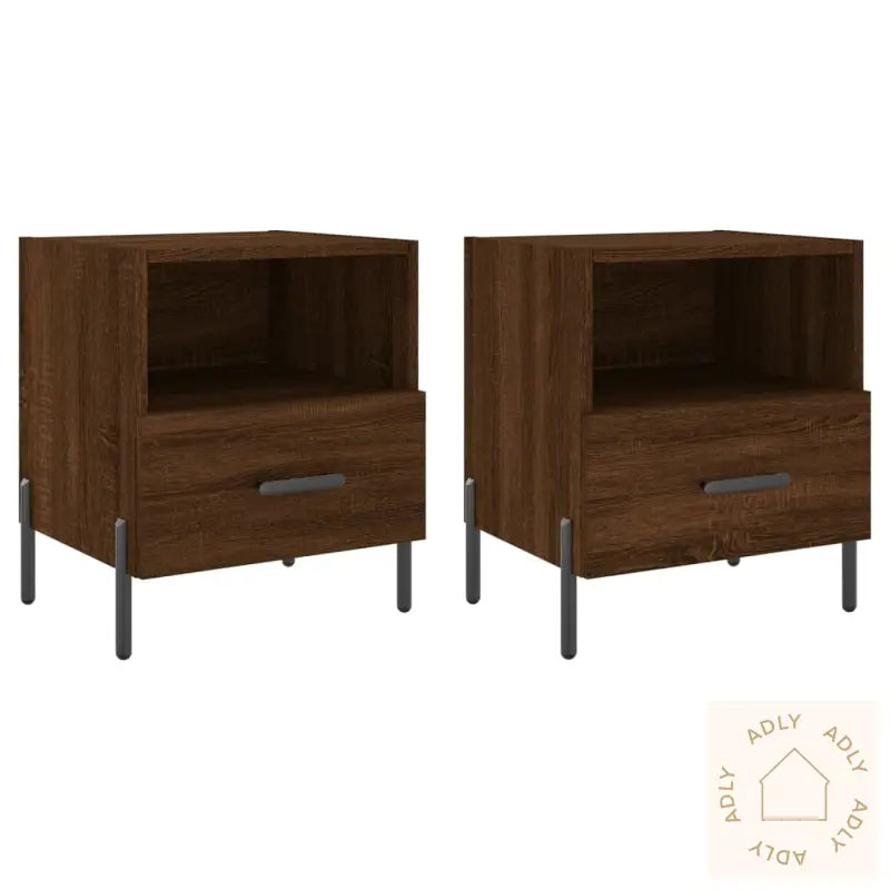 Nattbord 2 Stk Brun Eik 40X35X47,5 Cm Konstruert Tre