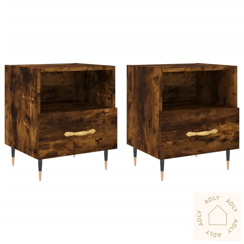 Nattbord 2 Stk Røkt Eik 40X35X47,5 Cm Konstruert Tre