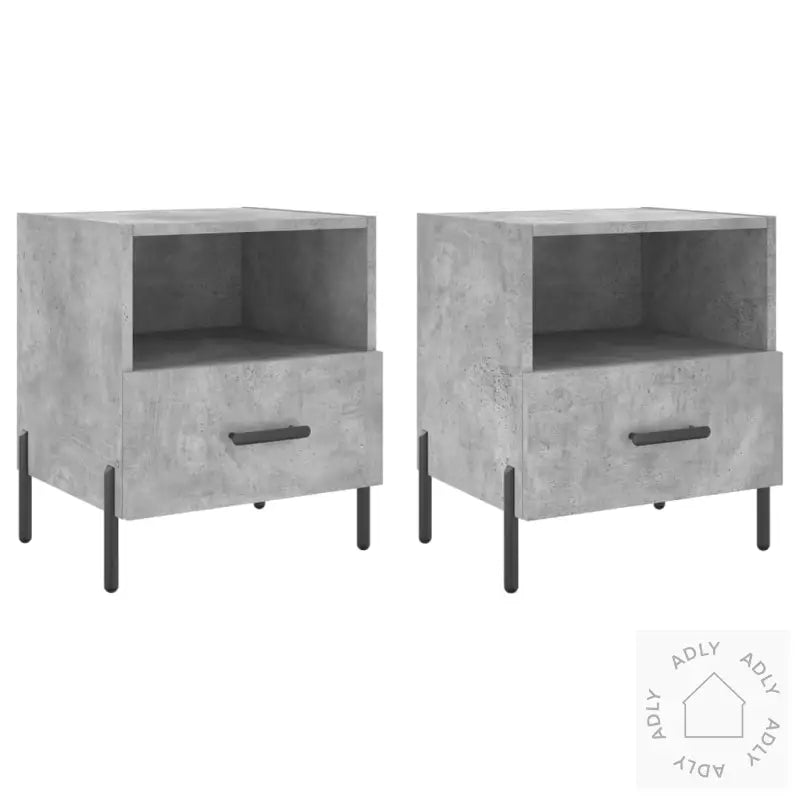 Nattbord 2 Stk Betonggrå 40X35X47,5 Cm Konstruert Tre
