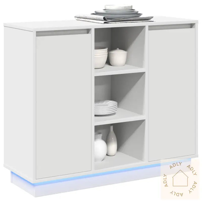 Sideboard Med Led Hvit 90X32X75 Cm Konstruert Tre
