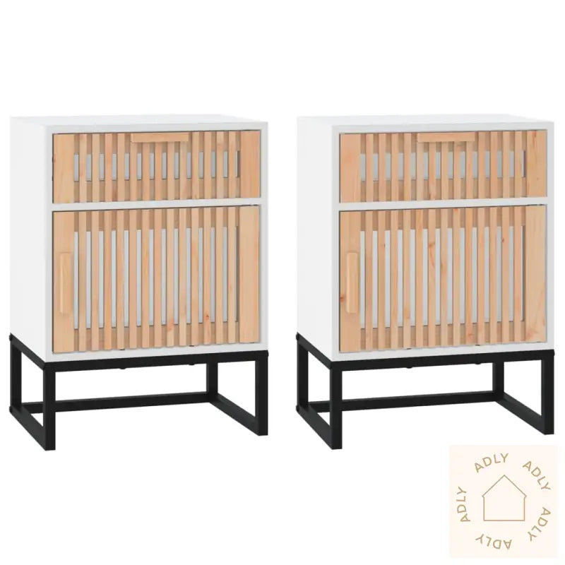 Nattbord 2 Stk Hvit 40X30X55,5 Cm Konstruert Tre Og Jern