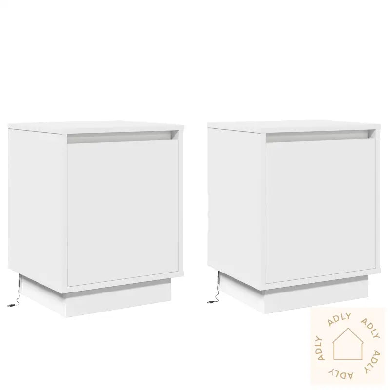 Nattbord Med Led-Lys 2 Stk Hvit 39X34,5X50 Cm