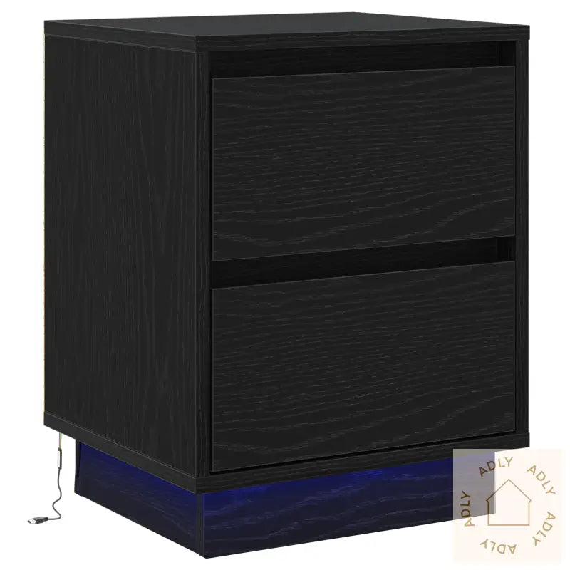 Sengebord Med Led-Lamper Svart 39X34.5X50 Cm