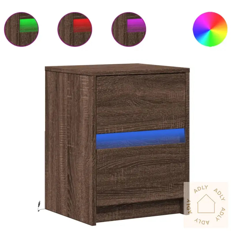 Nattbord Med Led Brun Eik Konstruert Tre