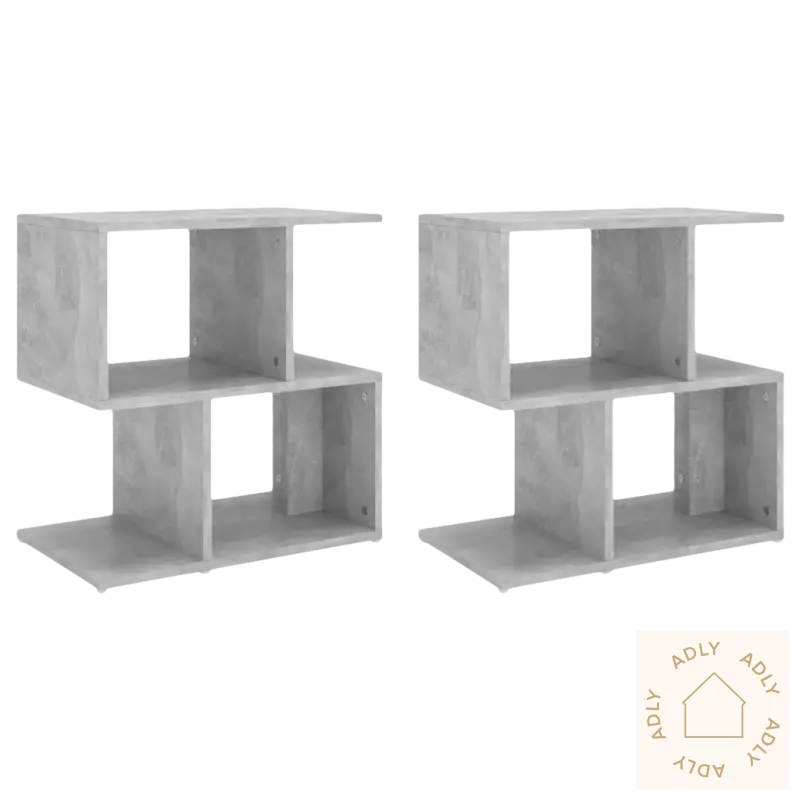 To bilde av to grå hyller med elegant design for hagemøbler og møbler til hjemmet