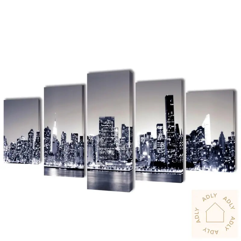 Kanvas Flerdelt Veggdekorasjon Monokrom New York Horisont 200 X 100 Cm
