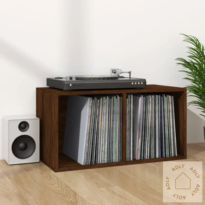Oppbevaringsboks For Vinyl Brun Eik 71X34X36 Cm Konstruert Tre