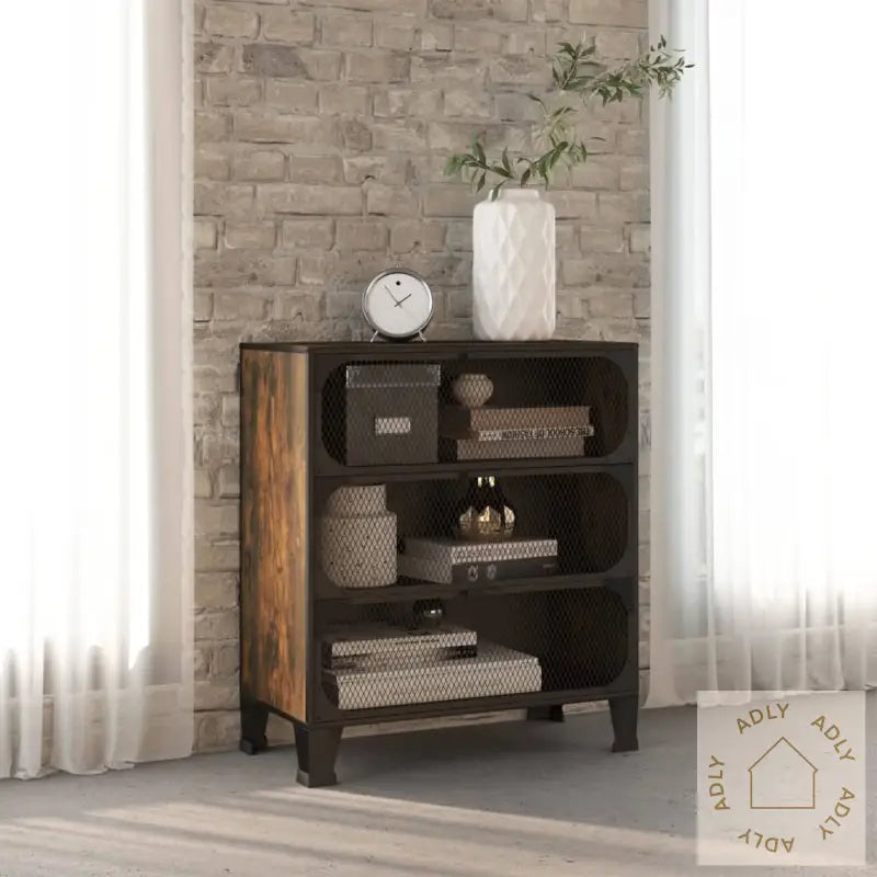 Oppbevaringsskap Rustikk Brun 72X36X82 Cm Metall Og Mdf