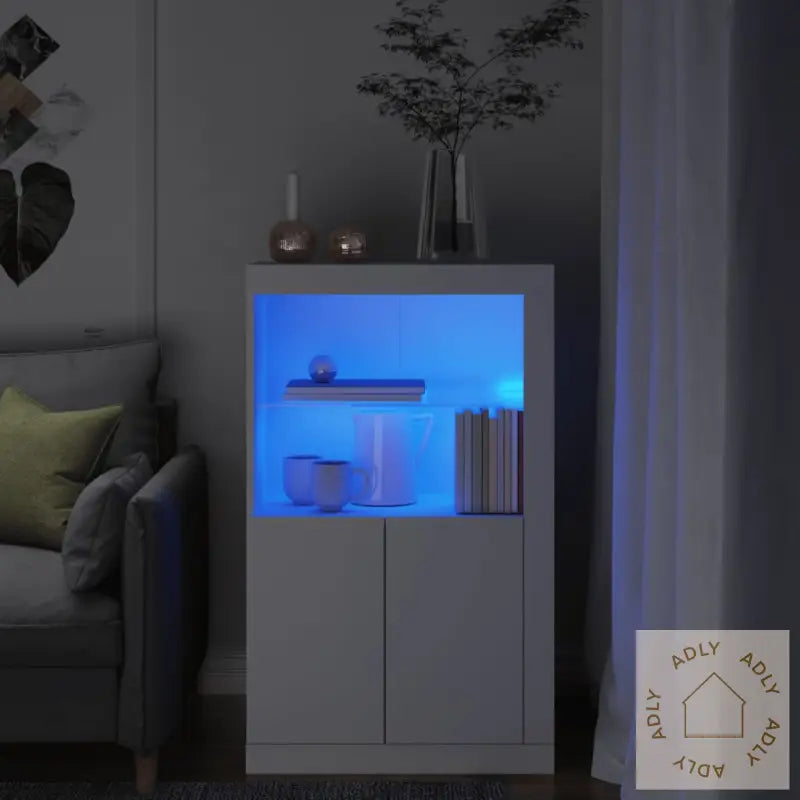 Sideskap Med Led-Lys Hvit Konstruert Tre