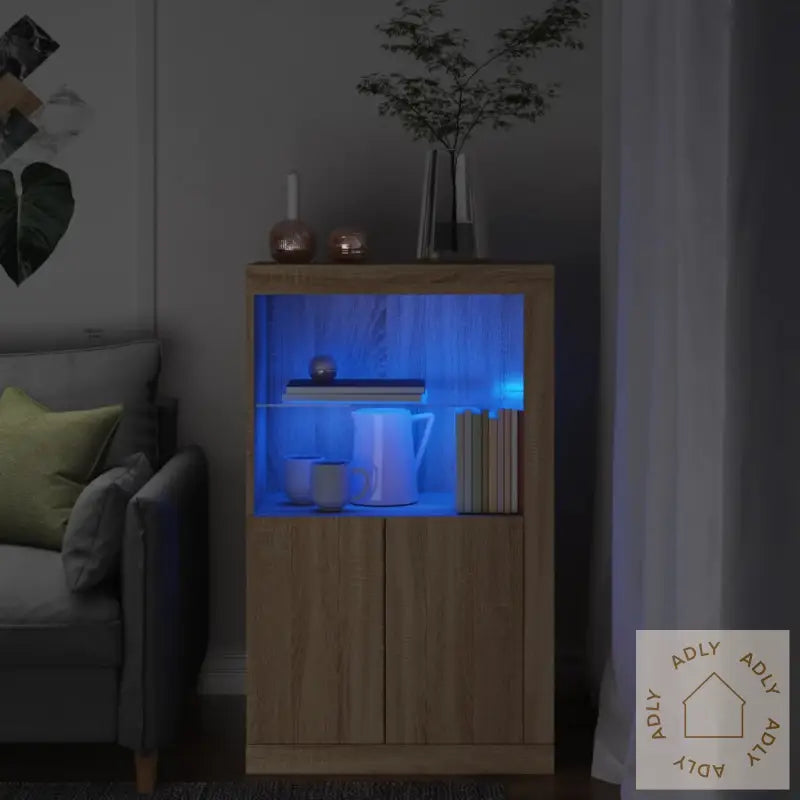 Sideskap Med Led-Lys Sonoma Eik Konstruert Tre