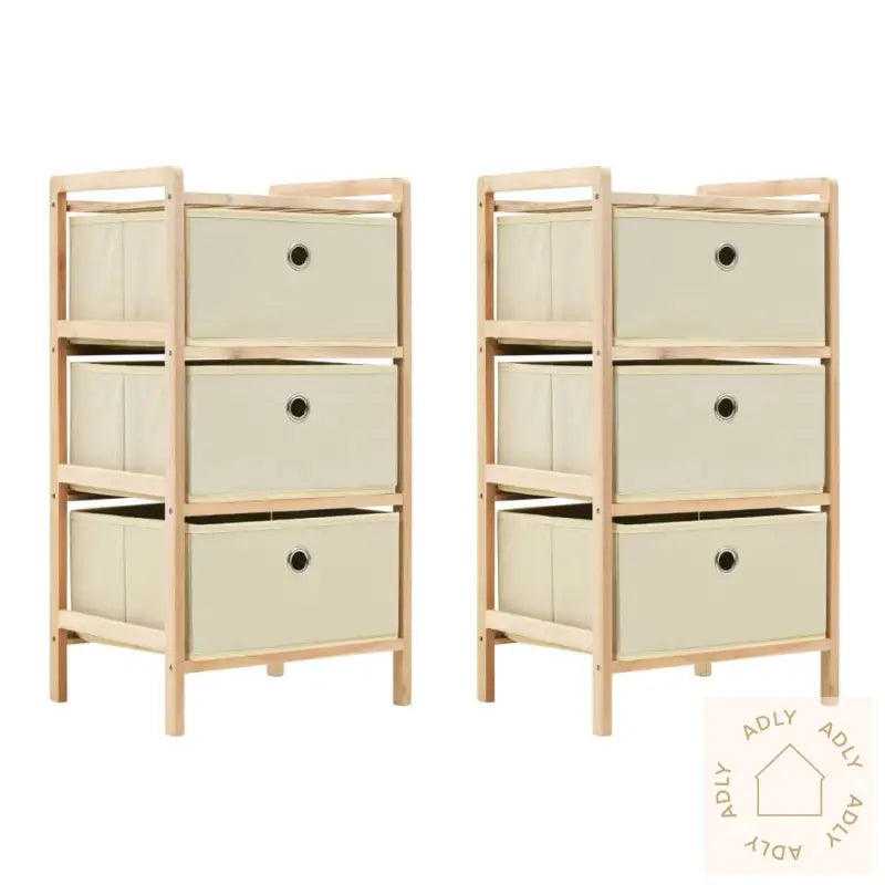 Oppbevaringshyller 2 Stk Med 3 Stoffkurver Beige Sedertre