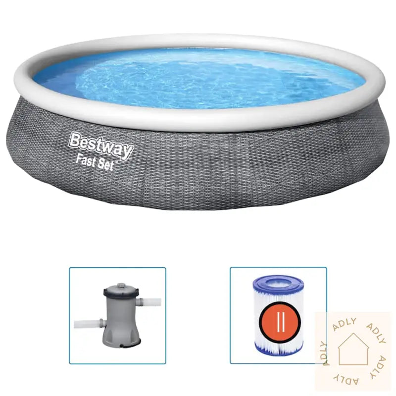 Bestway Oppblåsbart Basseng Fast Set Med Pumpe 396X84 Cm