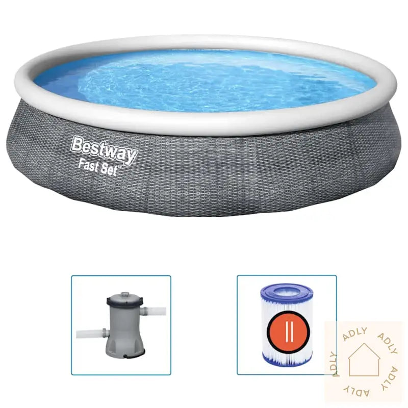 Bestway Oppblåsbart Basseng Fast Set Med Pumpe 396X84 Cm